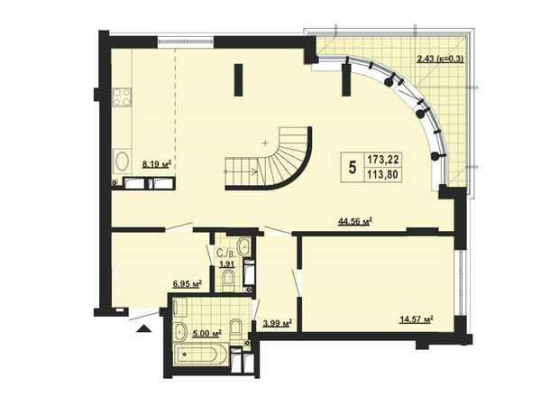 ЖК Парковый Город: планировка 5-комнатной квартиры 173.22 м²