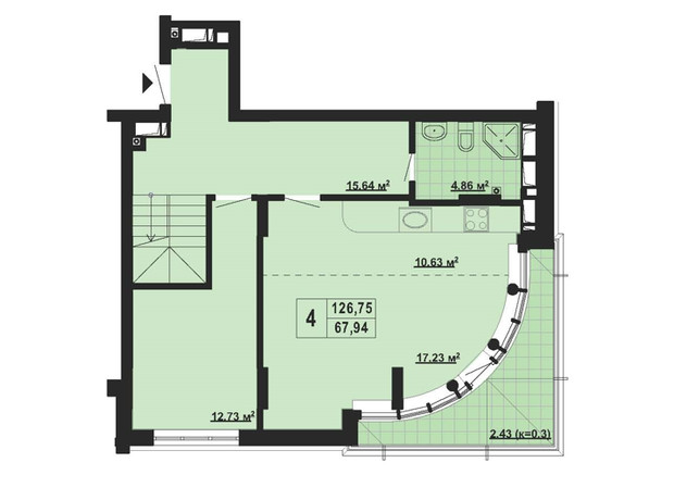 ЖК Парковый Город: планировка 4-комнатной квартиры 126.75 м²