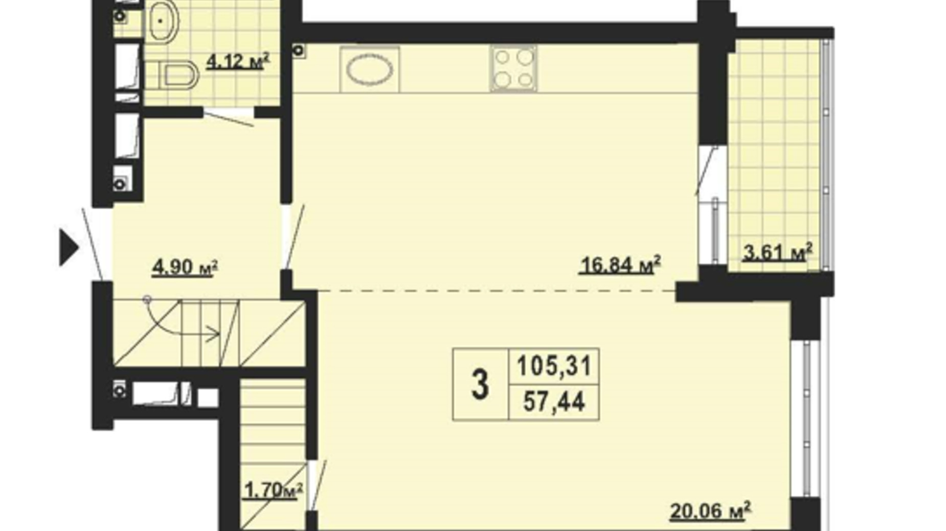 Планування багато­рівневої квартири в ЖК Паркове місто 105.31 м², фото 650589