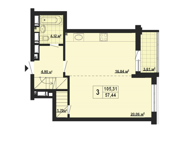 ЖК Парковый Город: планировка 3-комнатной квартиры 105.31 м²