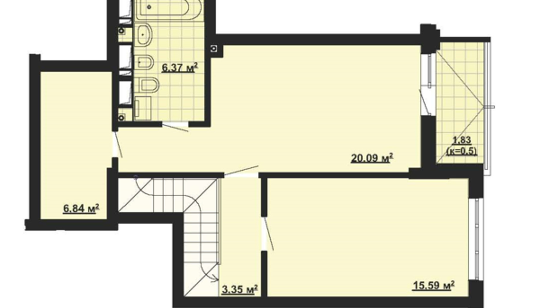 Планировка много­уровневой квартиры в ЖК Парковый Город 105.31 м², фото 650591