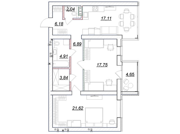 ЖК Desna Park Residence: планировка 2-комнатной квартиры 84.99 м²