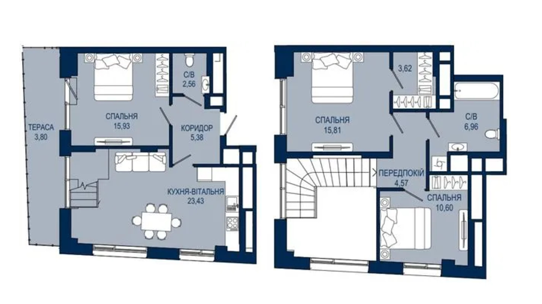 Планування багато­рівневої квартири в ЖК Helga 92.65 м², фото 650718