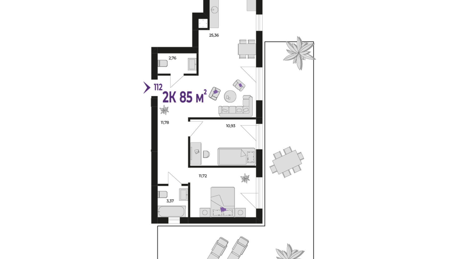 Планування 2-кімнатної квартири в ЖК Wawel 85 м², фото 650848