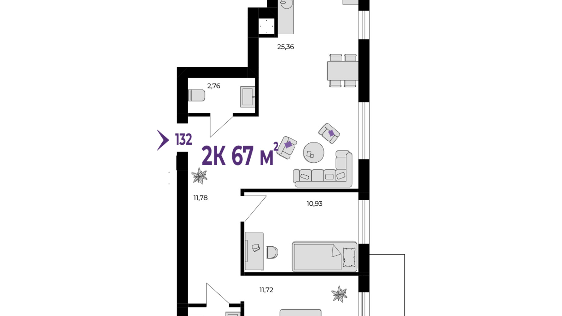 Планування 2-кімнатної квартири в ЖК Wawel 67 м², фото 650919
