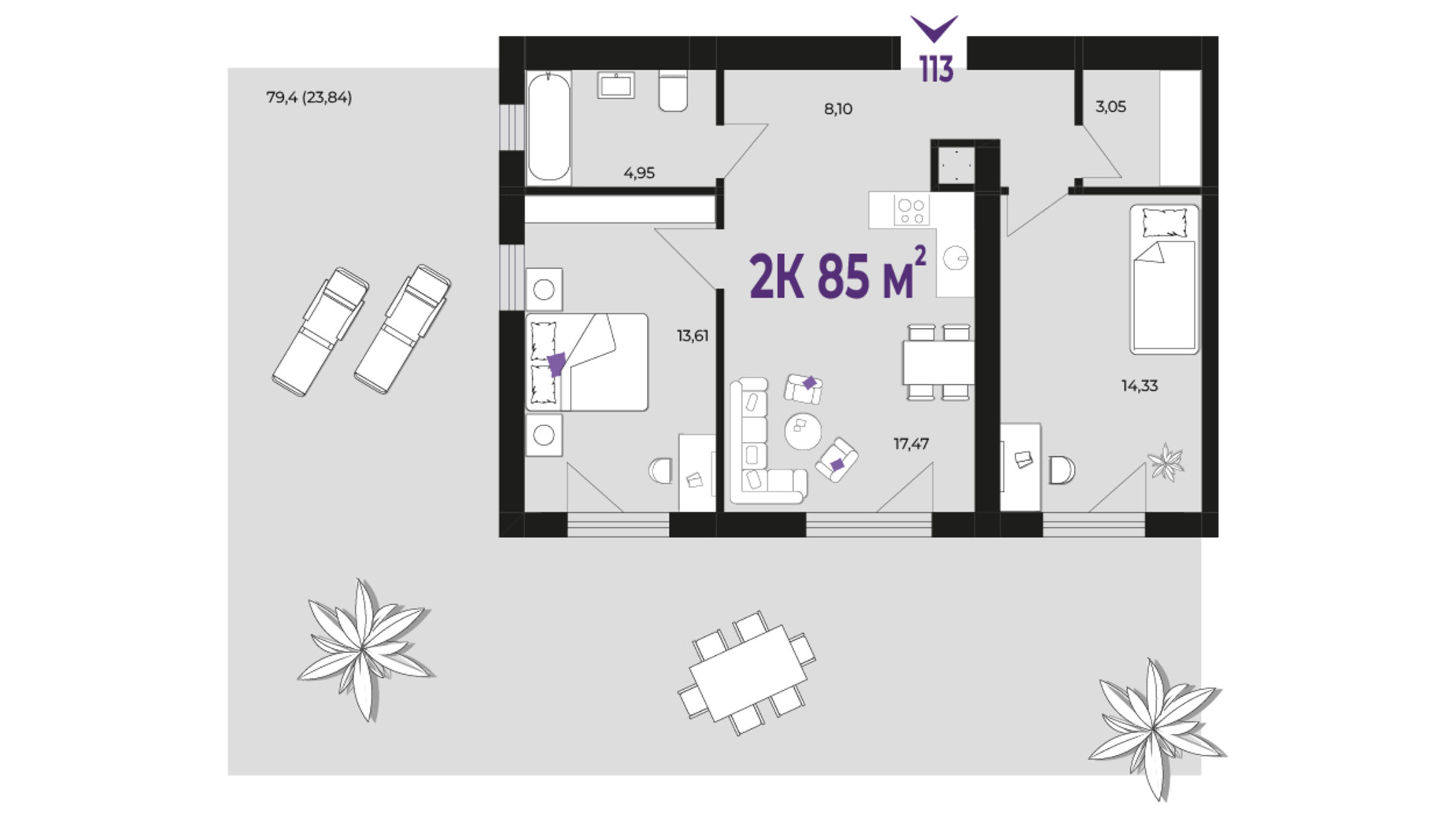 Планування 2-кімнатної квартири в ЖК Wawel 85 м², фото 650923