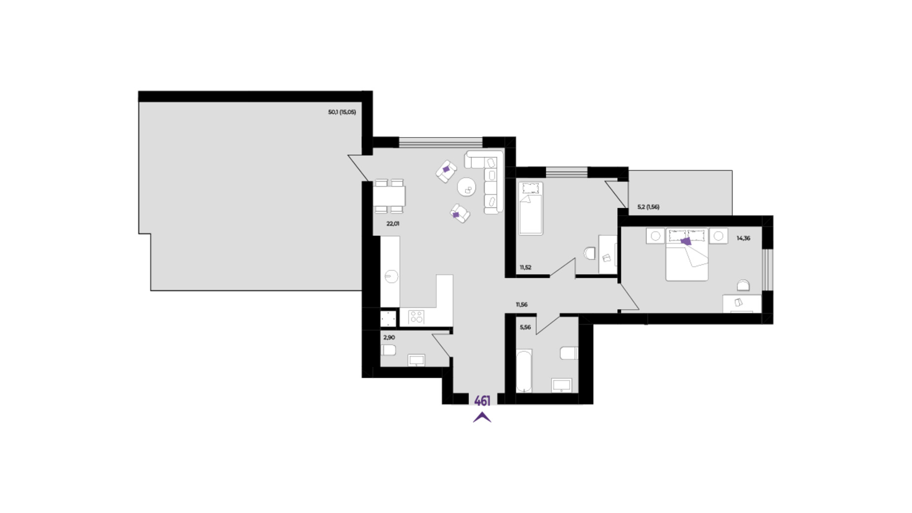 Планування 2-кімнатної квартири в ЖК Wawel 79 м², фото 650959