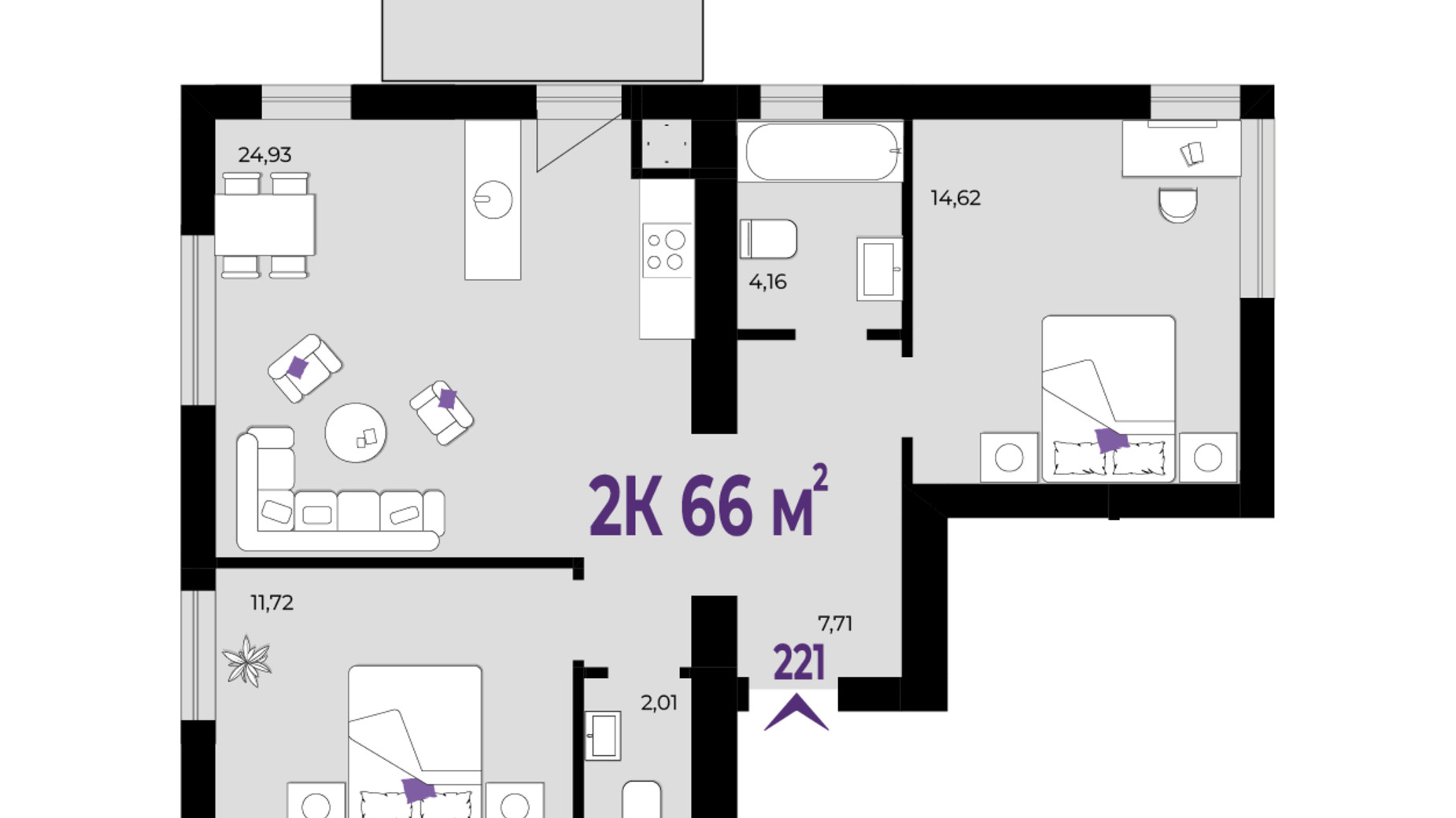 Планировка 2-комнатной квартиры в ЖК Wawel 66 м², фото 650960