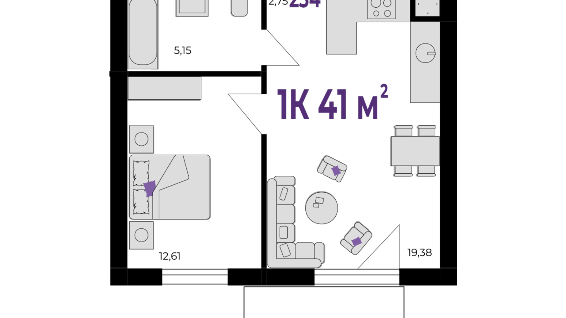 Планировка 1-комнатной квартиры в ЖК Wawel 41 м², фото 650969