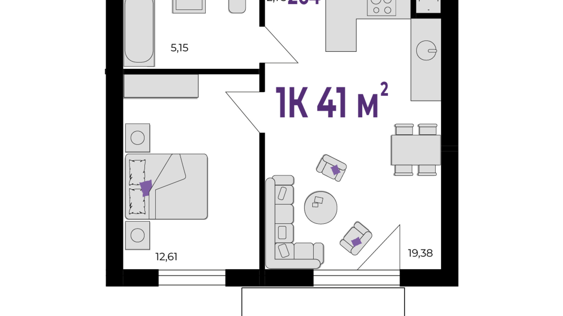 Планировка 1-комнатной квартиры в ЖК Wawel 41 м², фото 650978