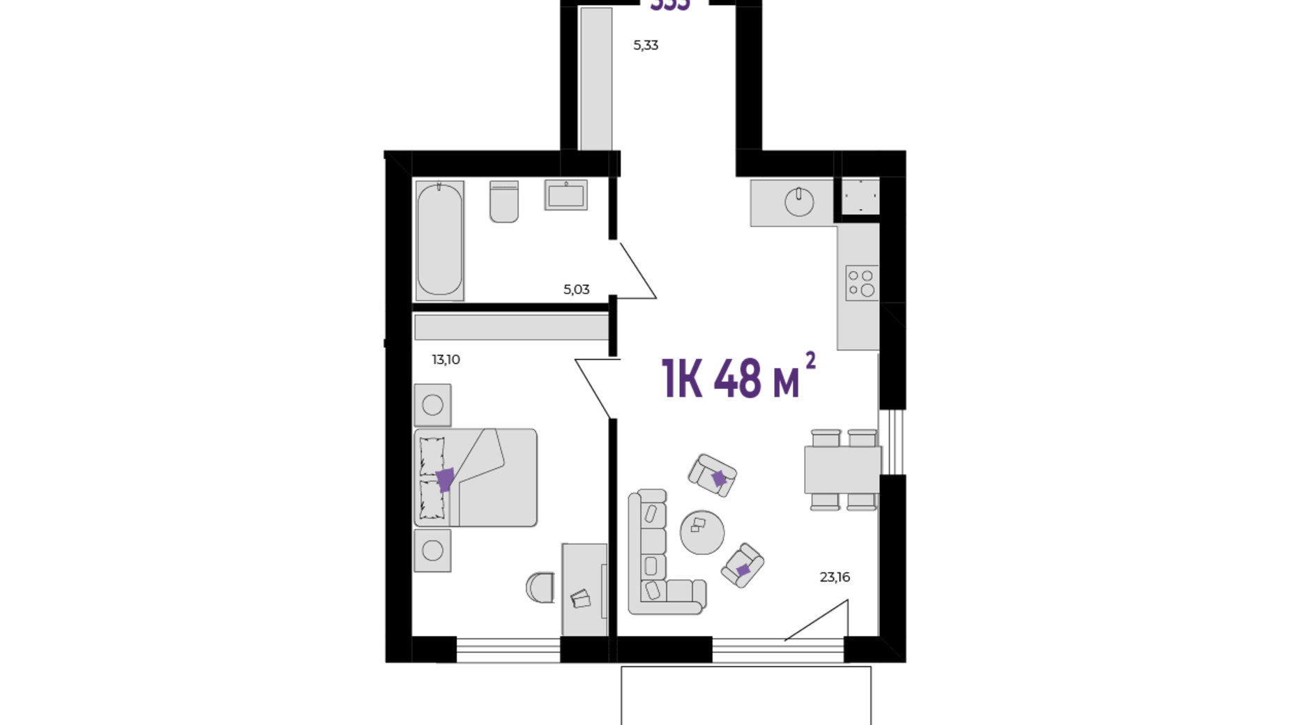 Планировка 1-комнатной квартиры в ЖК Wawel 48 м², фото 650992