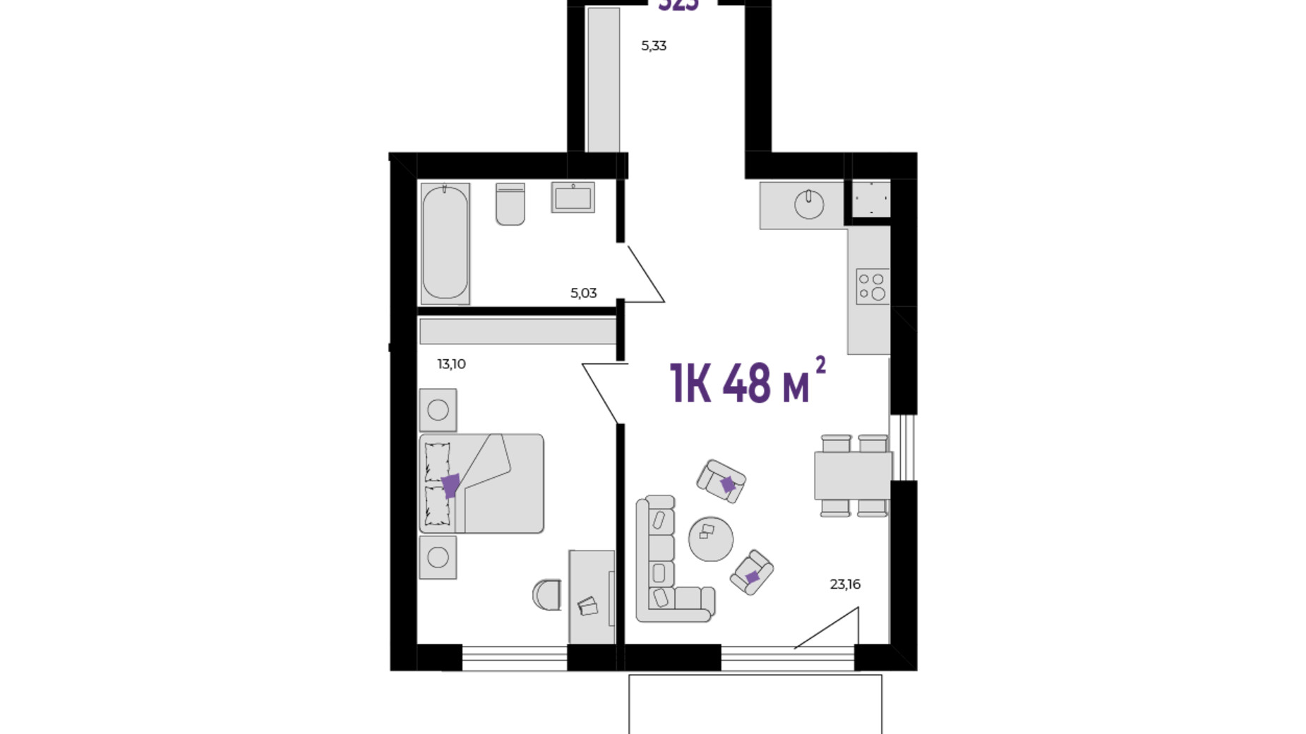 Планировка 1-комнатной квартиры в ЖК Wawel 48 м², фото 650993