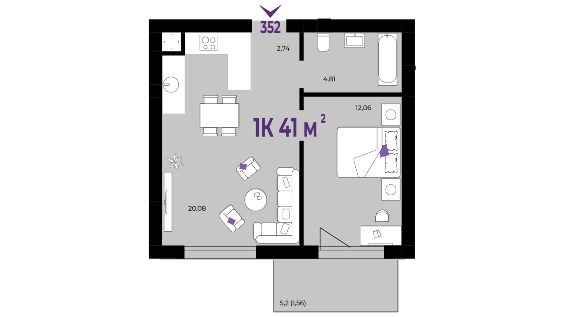 Планировка 1-комнатной квартиры в ЖК Wawel 41 м², фото 651000