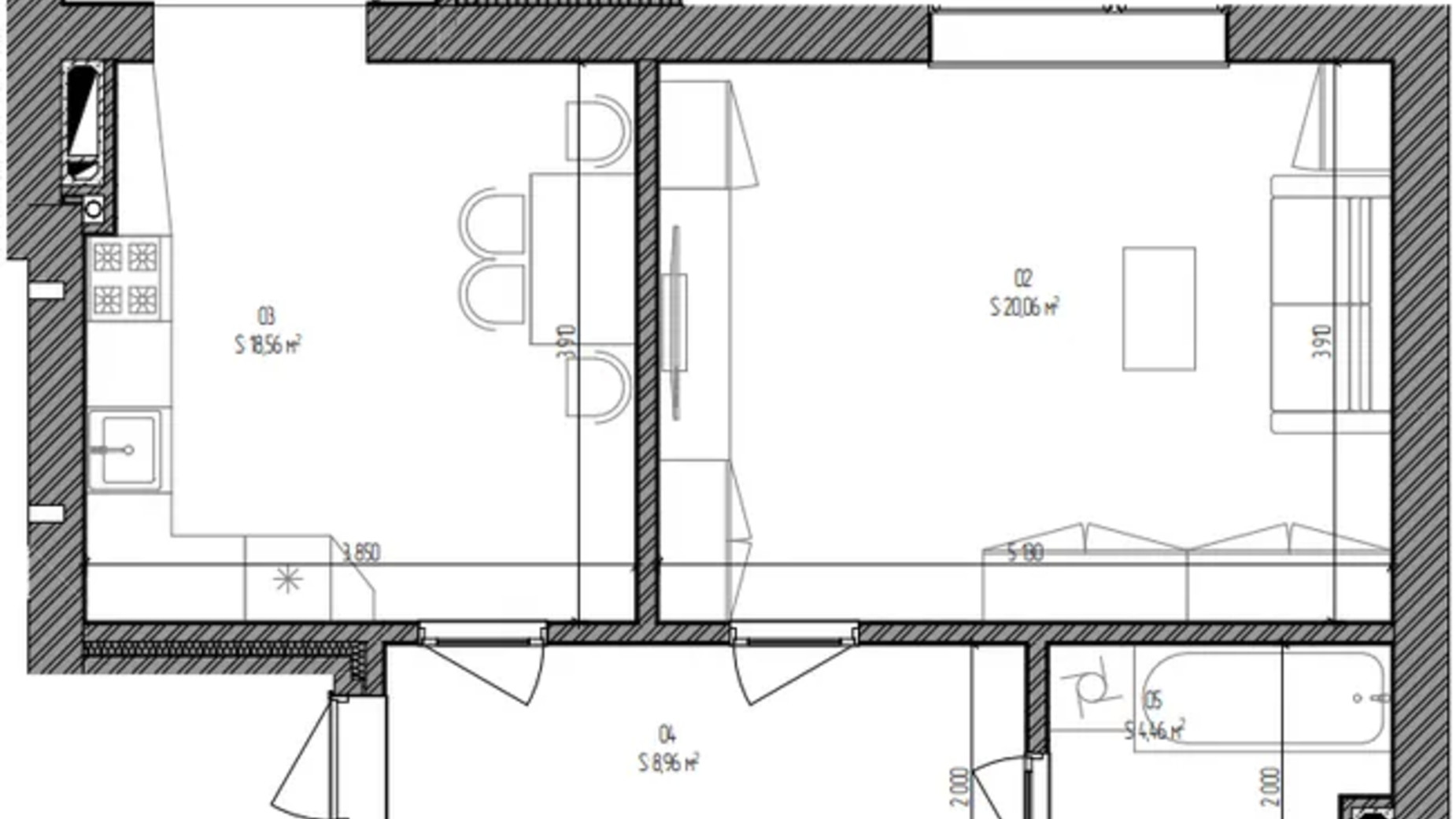 Планировка 1-комнатной квартиры в ЖК Флагман 52.48 м², фото 651450