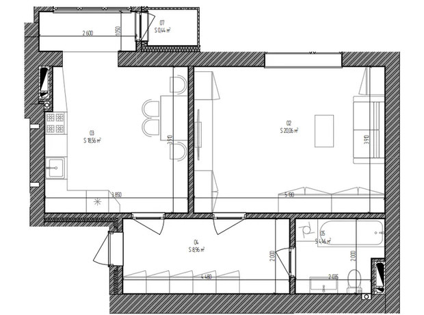 ЖК Флагман: планировка 1-комнатной квартиры 52.45 м²