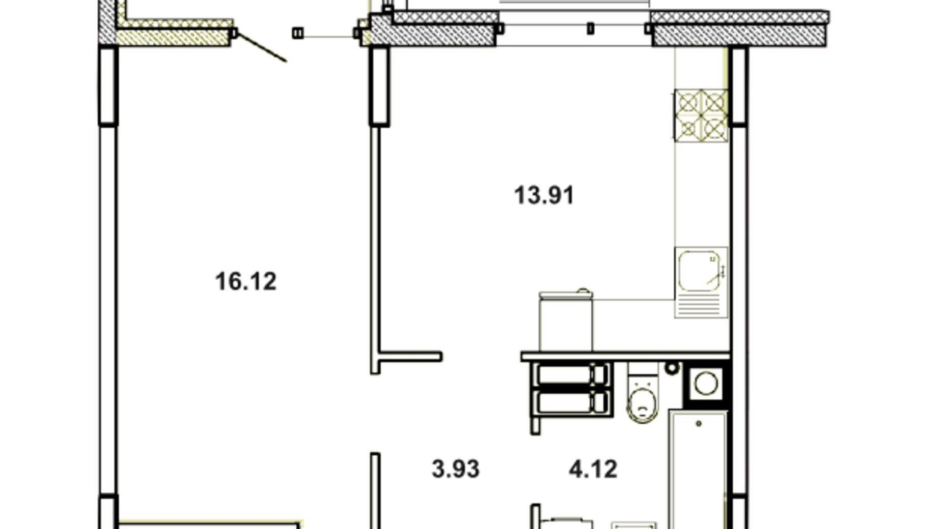 Планування 1-кімнатної квартири в ЖК Мрія 41.39 м², фото 651454