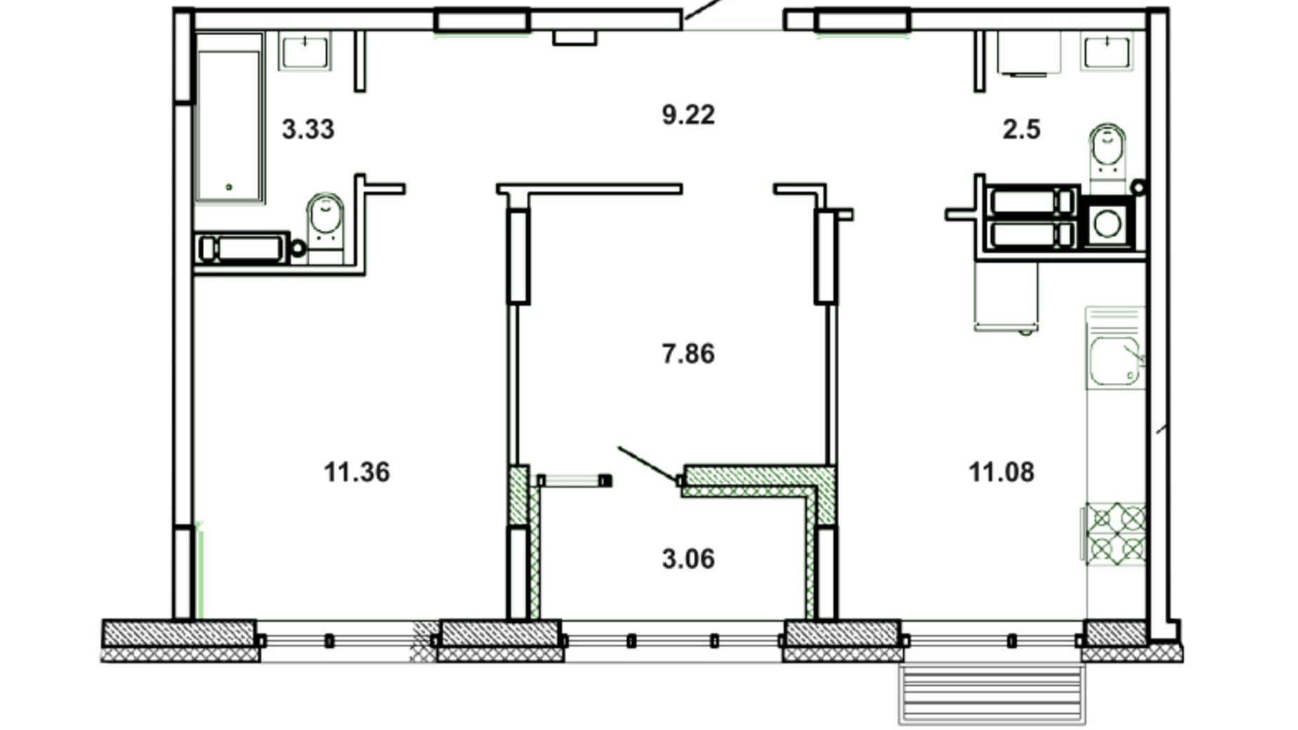 Планування 2-кімнатної квартири в ЖК Мрія 48.41 м², фото 651455