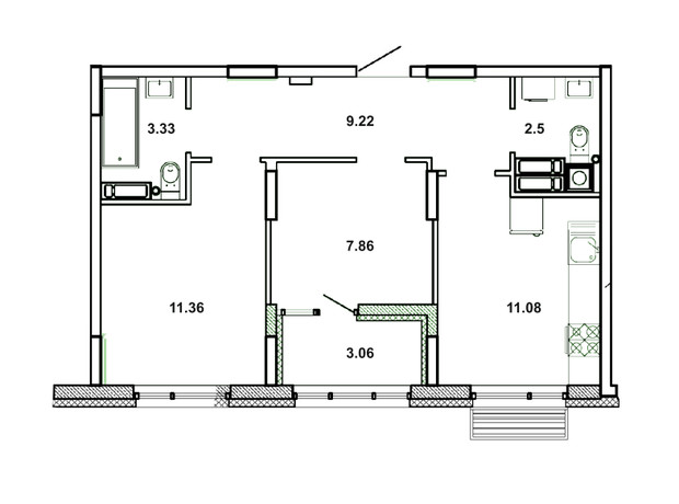 ЖК Мрія: планування 2-кімнатної квартири 48.41 м²