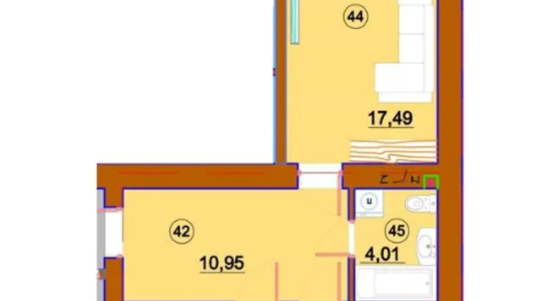 Планировка 2-комнатной квартиры в ЖК Комфорт-Сити 61.87 м², фото 651466