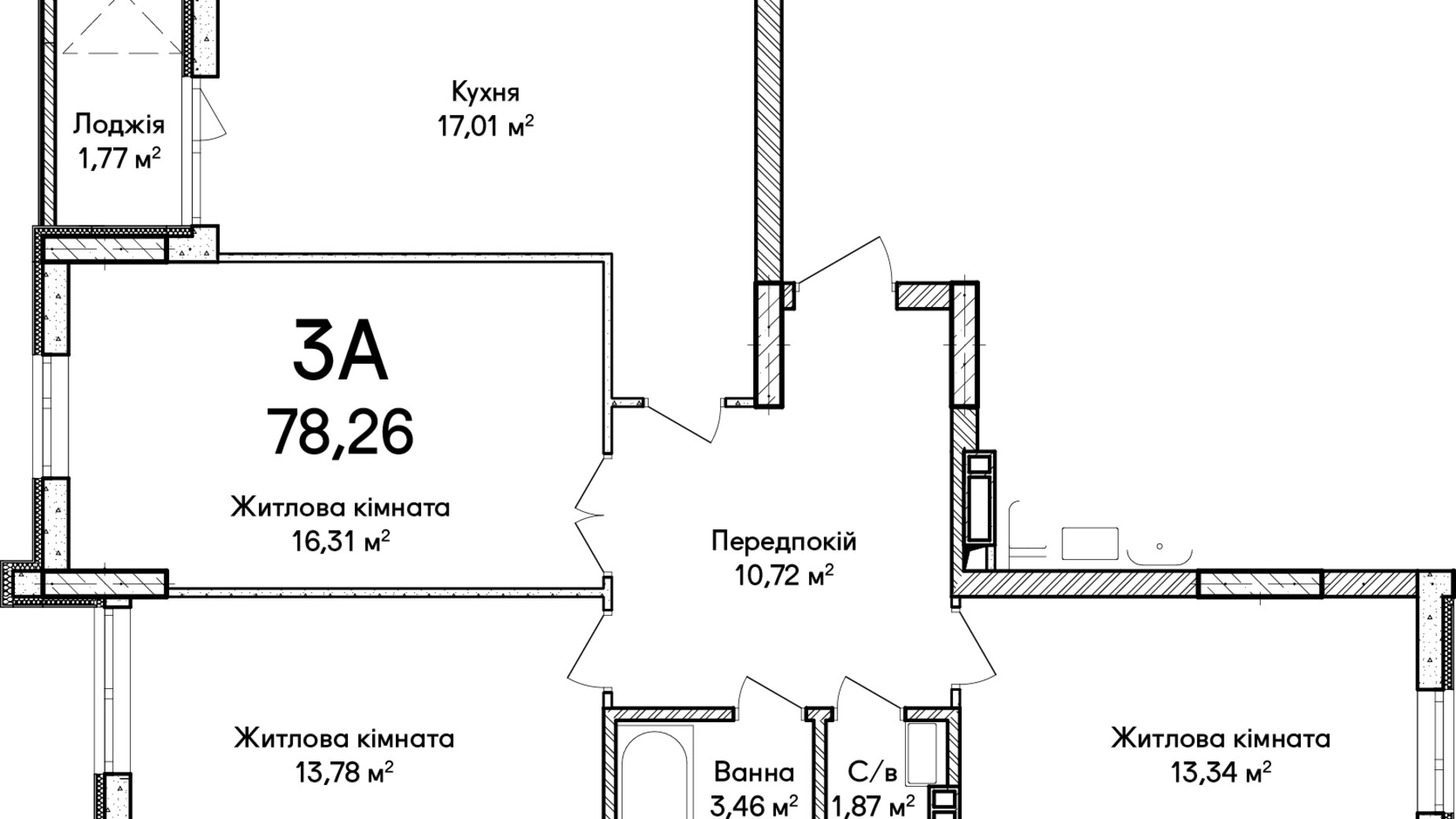 Планировка 3-комнатной квартиры в ЖК Синергия Сити 78 м², фото 651492