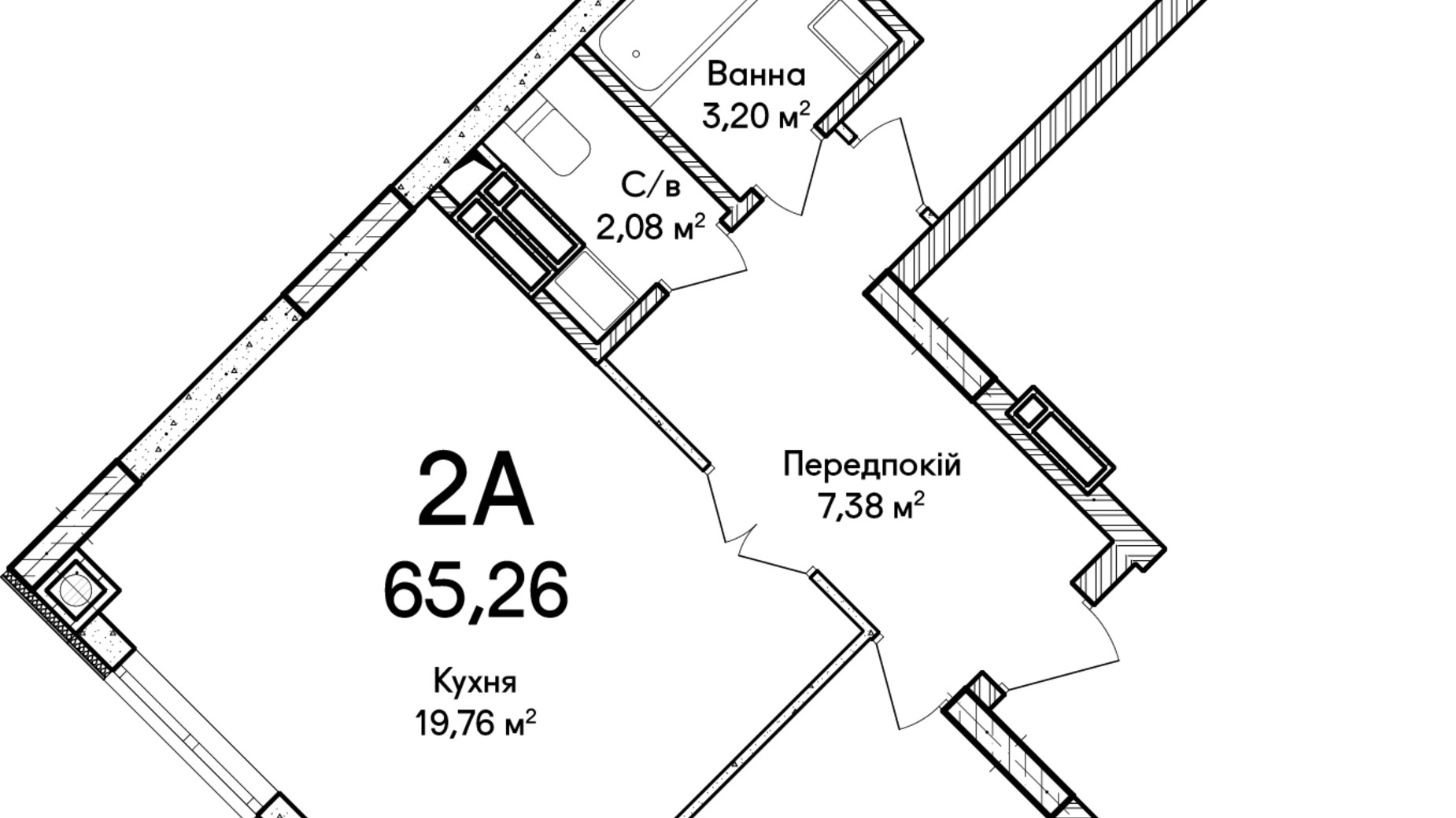 Планування 2-кімнатної квартири в ЖК Синергія Сіті 65 м², фото 651495