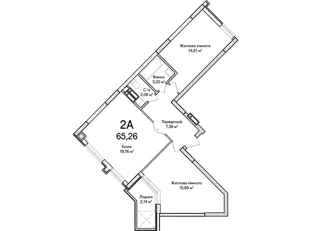 ЖК Синергия Сити: планировка 2-комнатной квартиры 65 м²