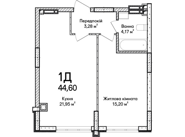 ЖК Синергия Сити: планировка 1-комнатной квартиры 45 м²