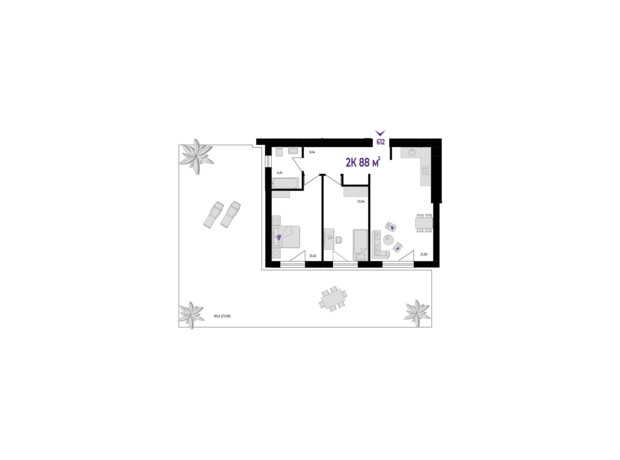 ЖК Wawel: планування 2-кімнатної квартири 88 м²