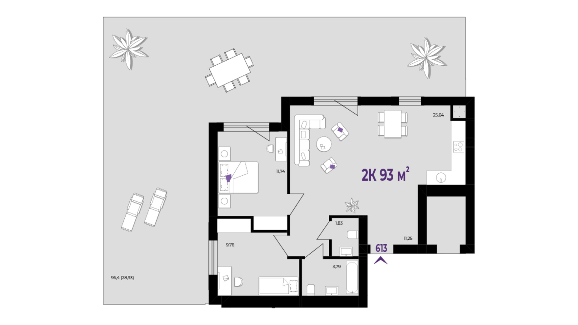 Планування 2-кімнатної квартири в ЖК Wawel 93 м², фото 651522