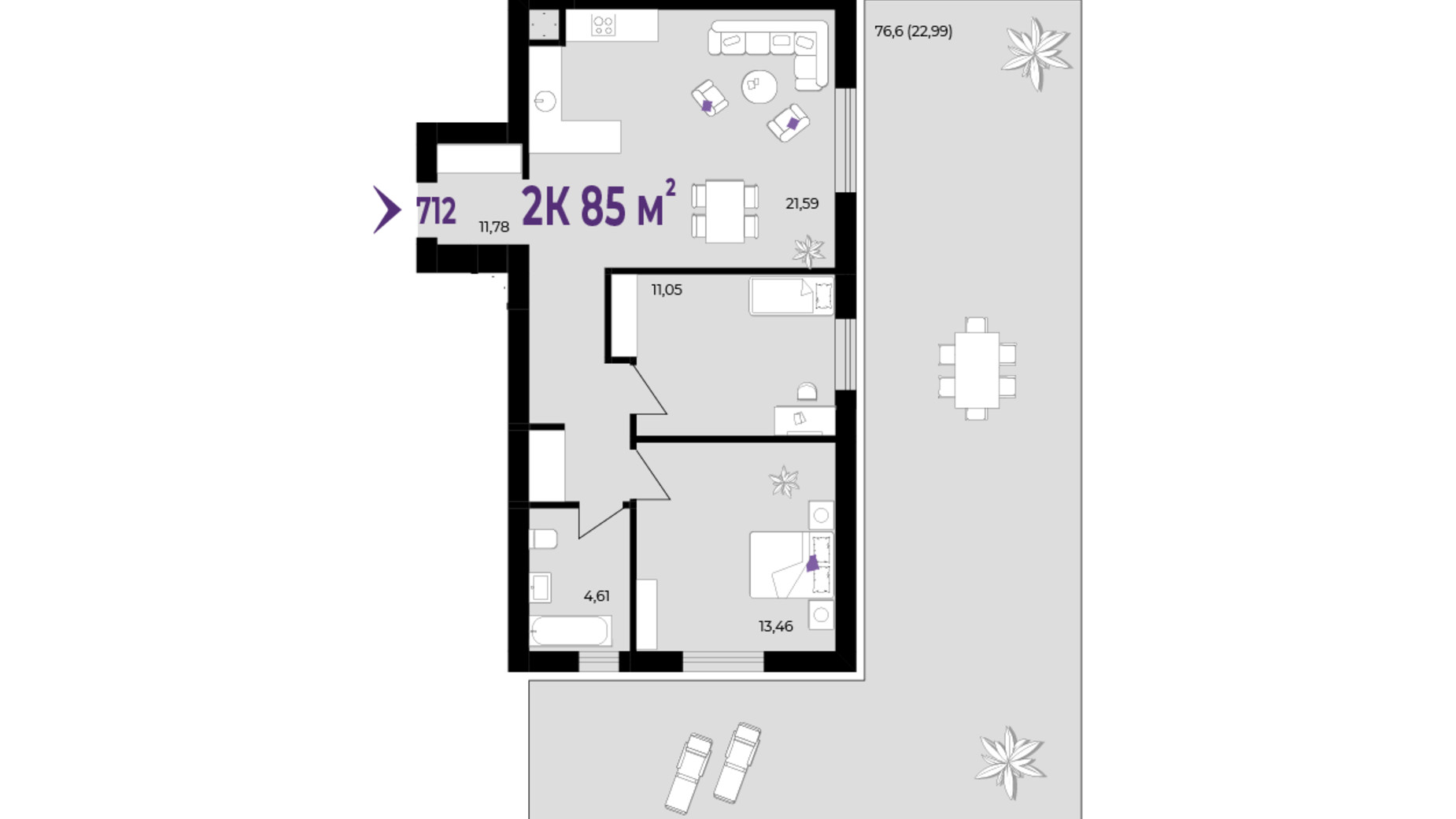 Планировка 2-комнатной квартиры в ЖК Wawel 85 м², фото 651534