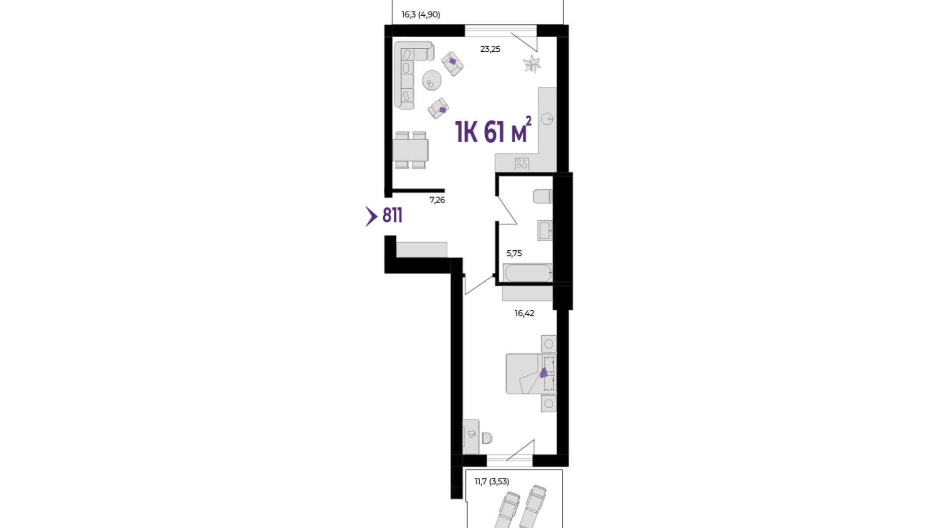 Планировка 1-комнатной квартиры в ЖК Wawel 61 м², фото 651553