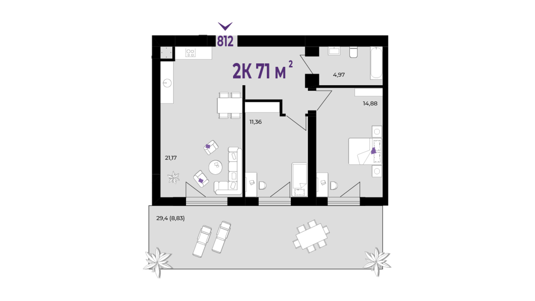Планировка 2-комнатной квартиры в ЖК Wawel 71 м², фото 651559
