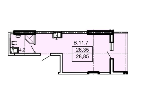 ЖК Акрополь: планировка 1-комнатной квартиры 28.85 м²