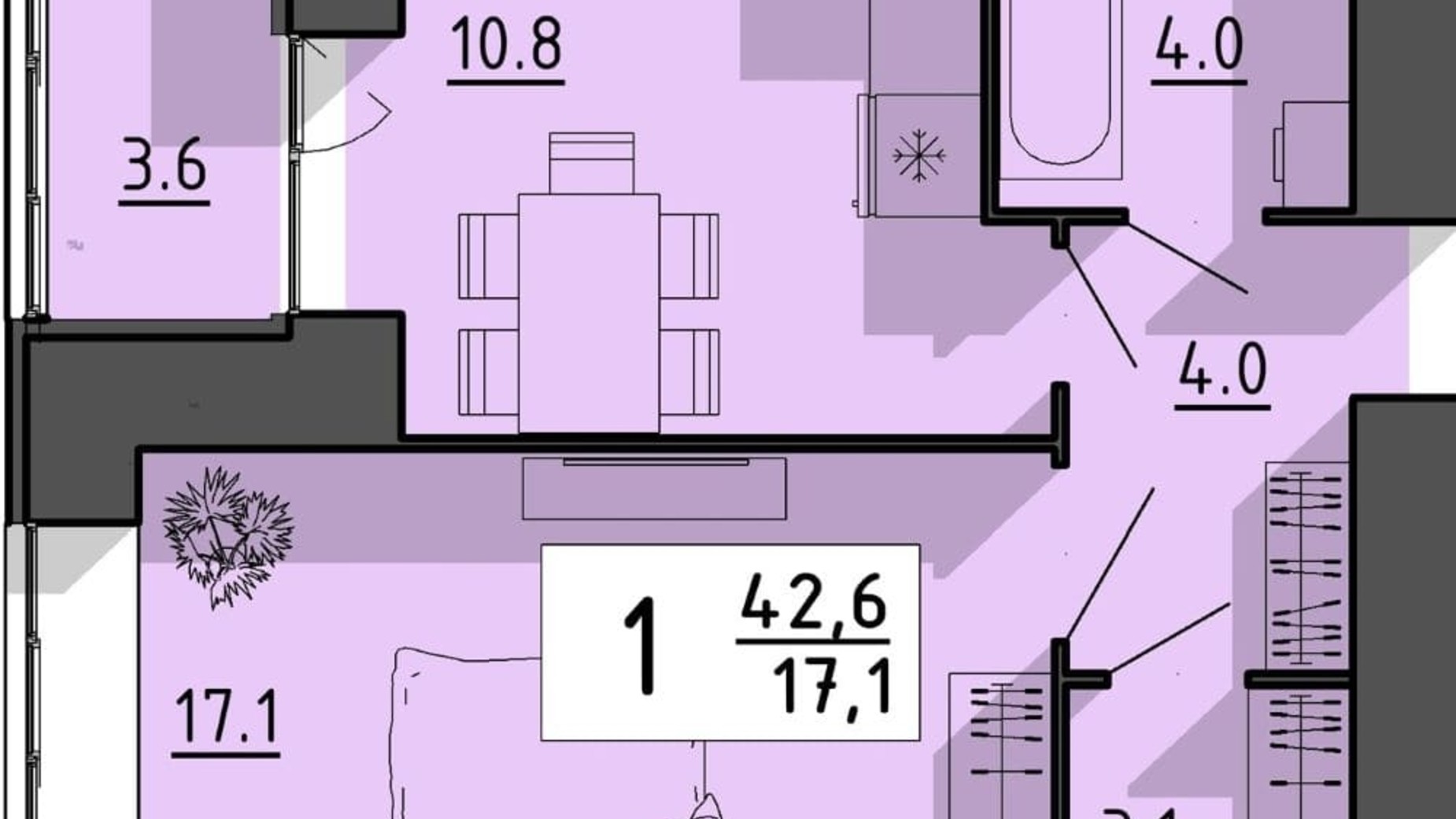 Планировка 1-комнатной квартиры в ЖК Файне місто 42.6 м², фото 651720