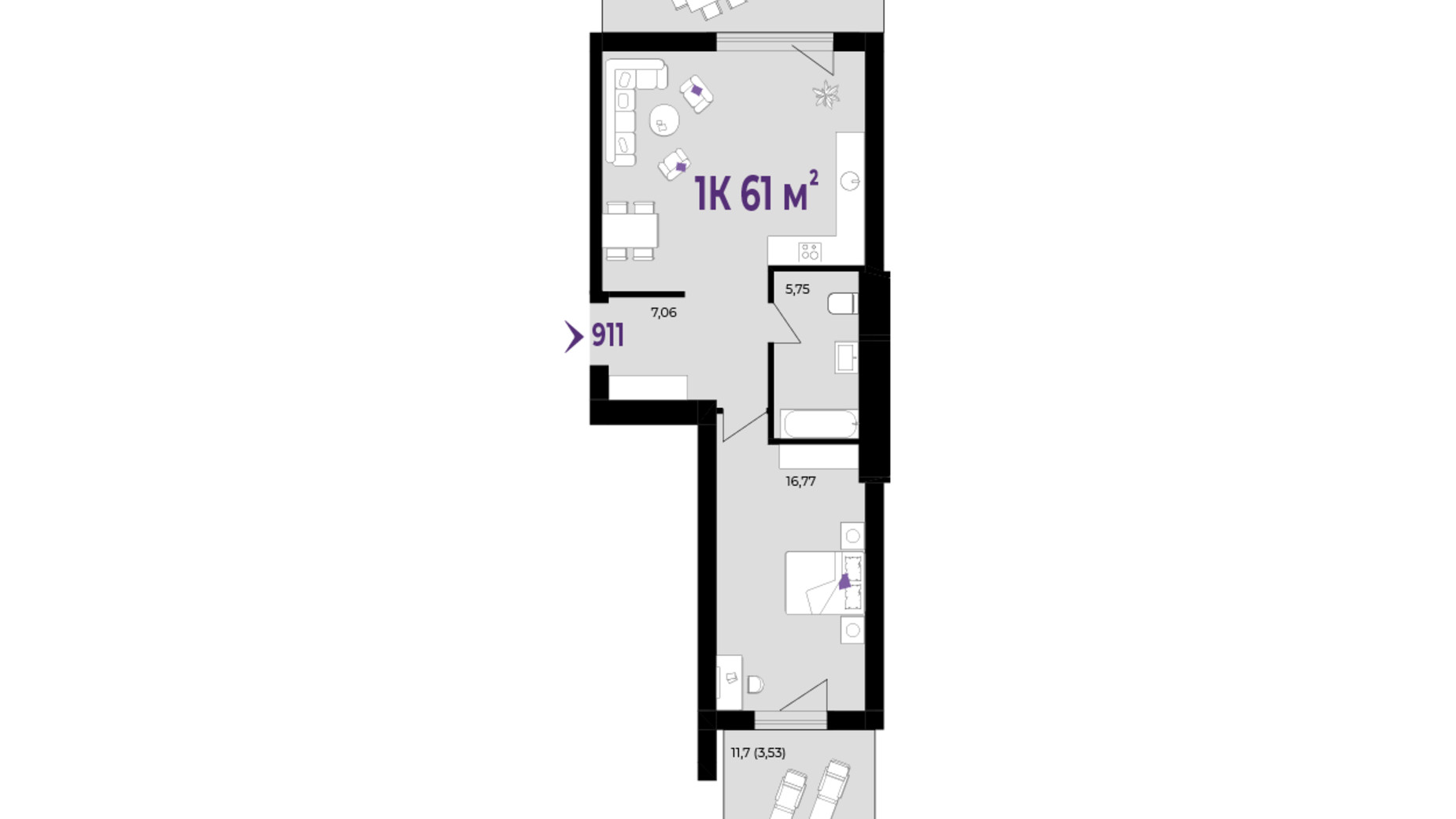 Планировка 1-комнатной квартиры в ЖК Wawel 61 м², фото 651752