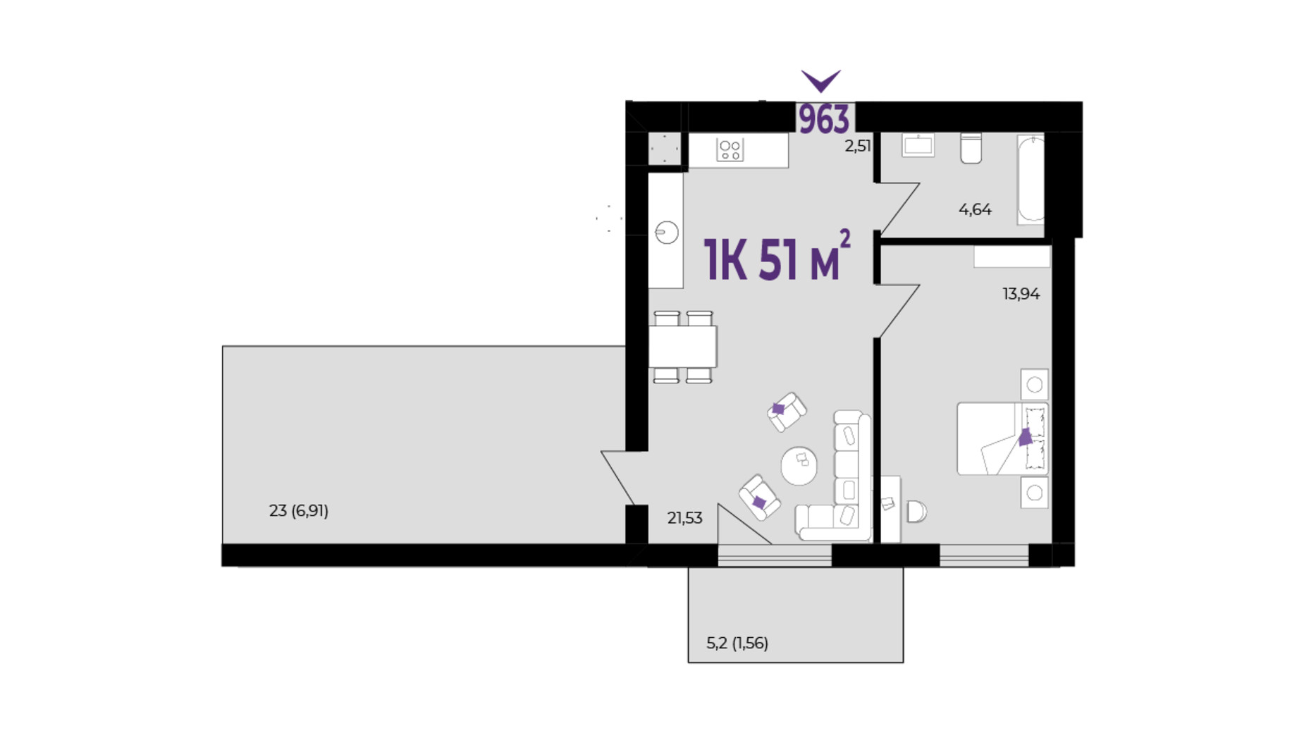 Планировка 1-комнатной квартиры в ЖК Wawel 51 м², фото 651772