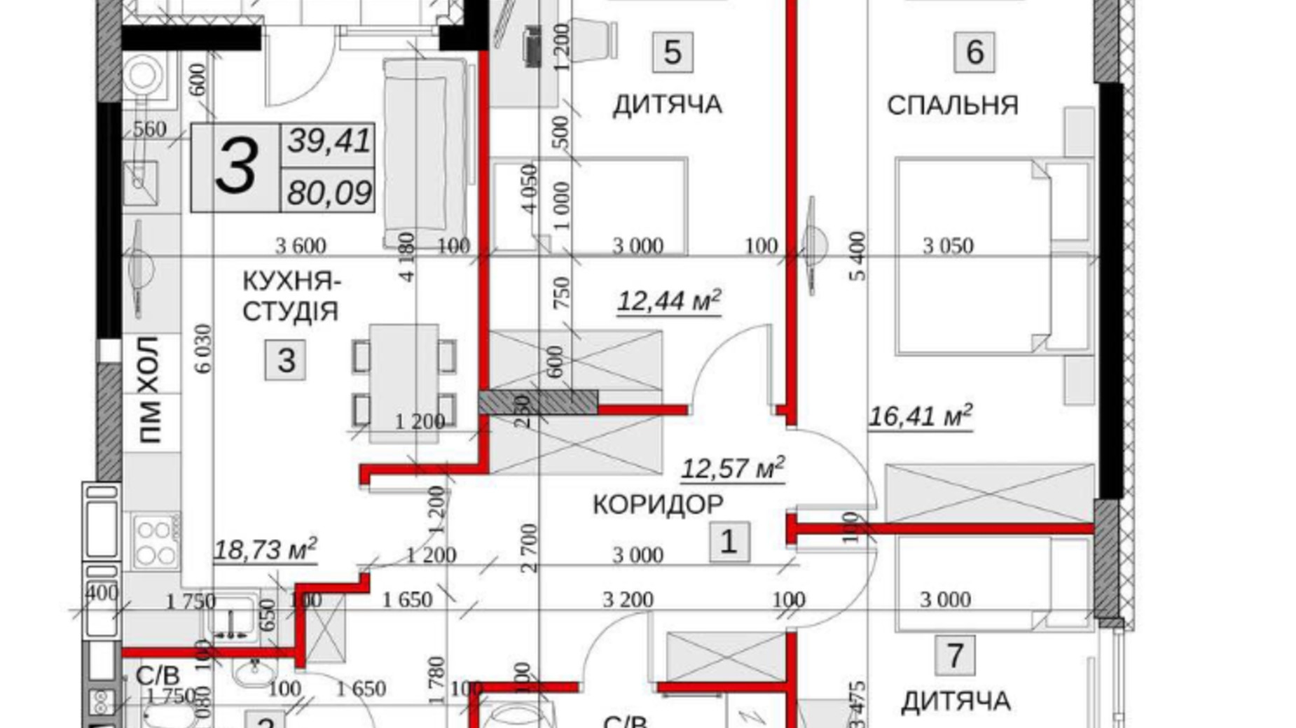 Планировка 3-комнатной квартиры в ЖК Якісне житло 80 м², фото 651933