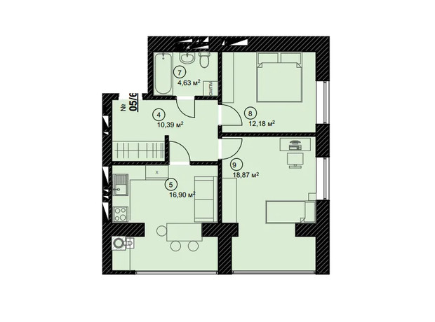 ЖК Уютный: планировка 2-комнатной квартиры 62.9 м²