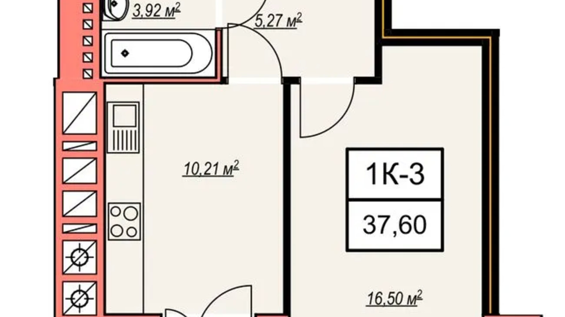 Планування 1-кімнатної квартири в ЖК Агора 7 38 м², фото 652091