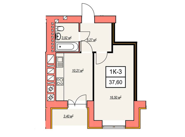 ЖК Агора 7: планировка 1-комнатной квартиры 38 м²