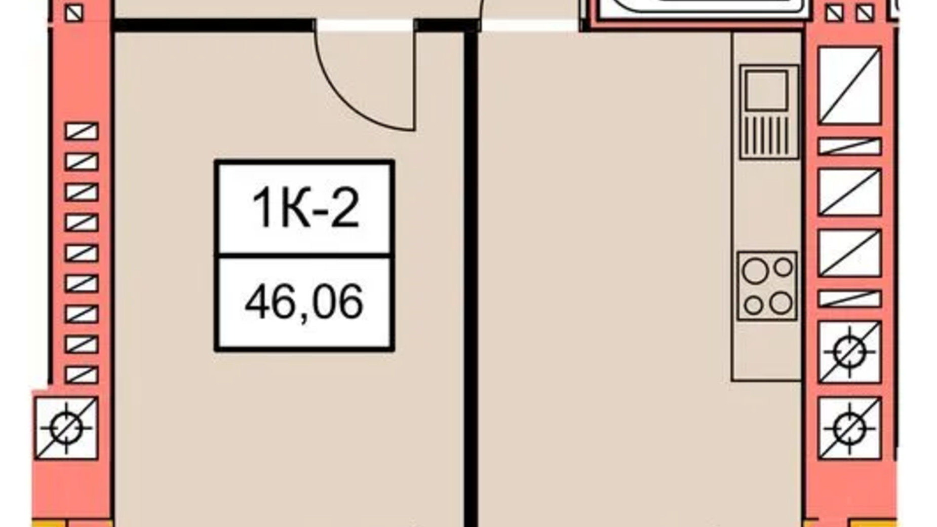 Планування 1-кімнатної квартири в ЖК Агора 7 47 м², фото 652106