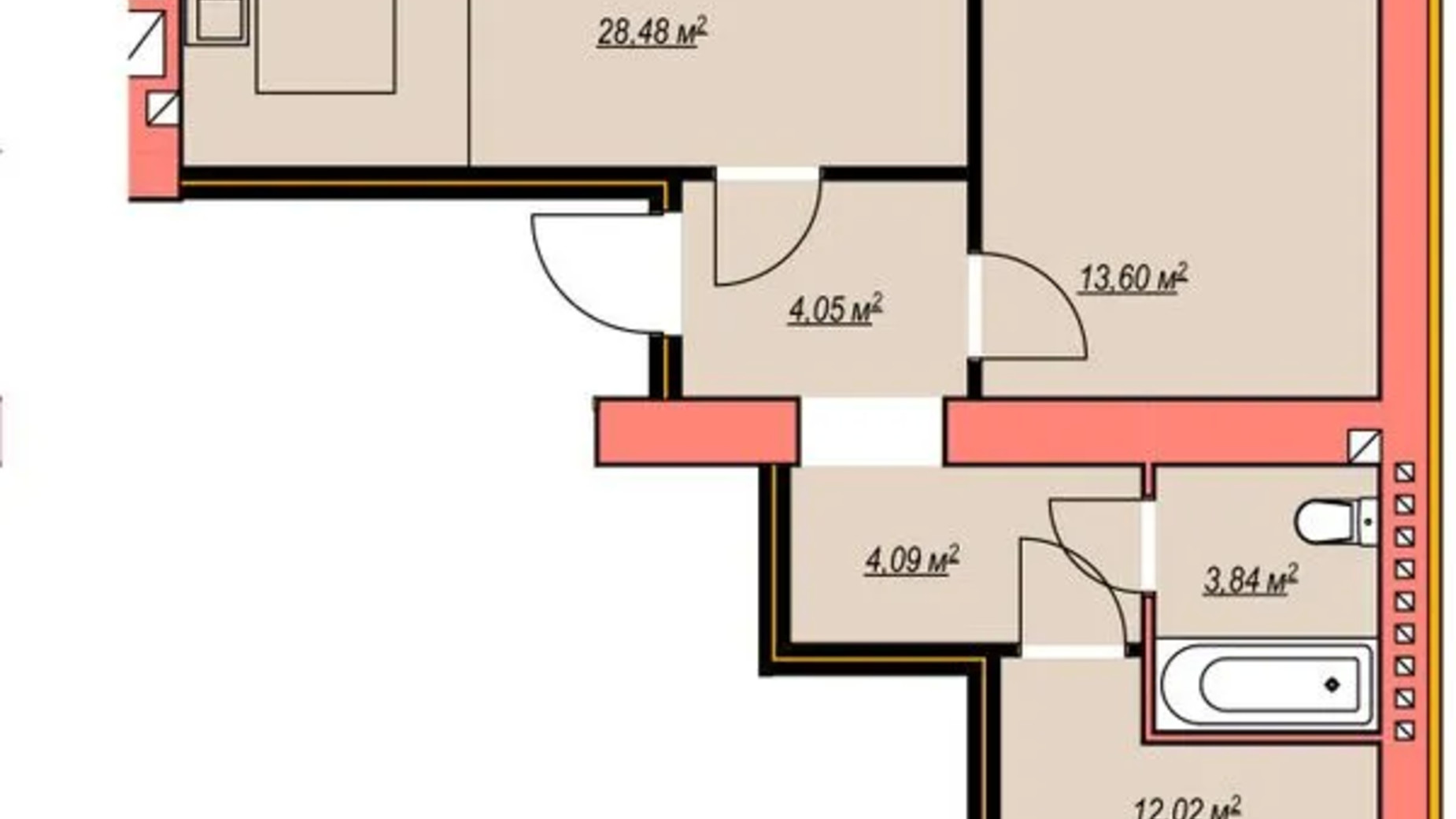 Планування 2-кімнатної квартири в ЖК Агора 7 72 м², фото 652120