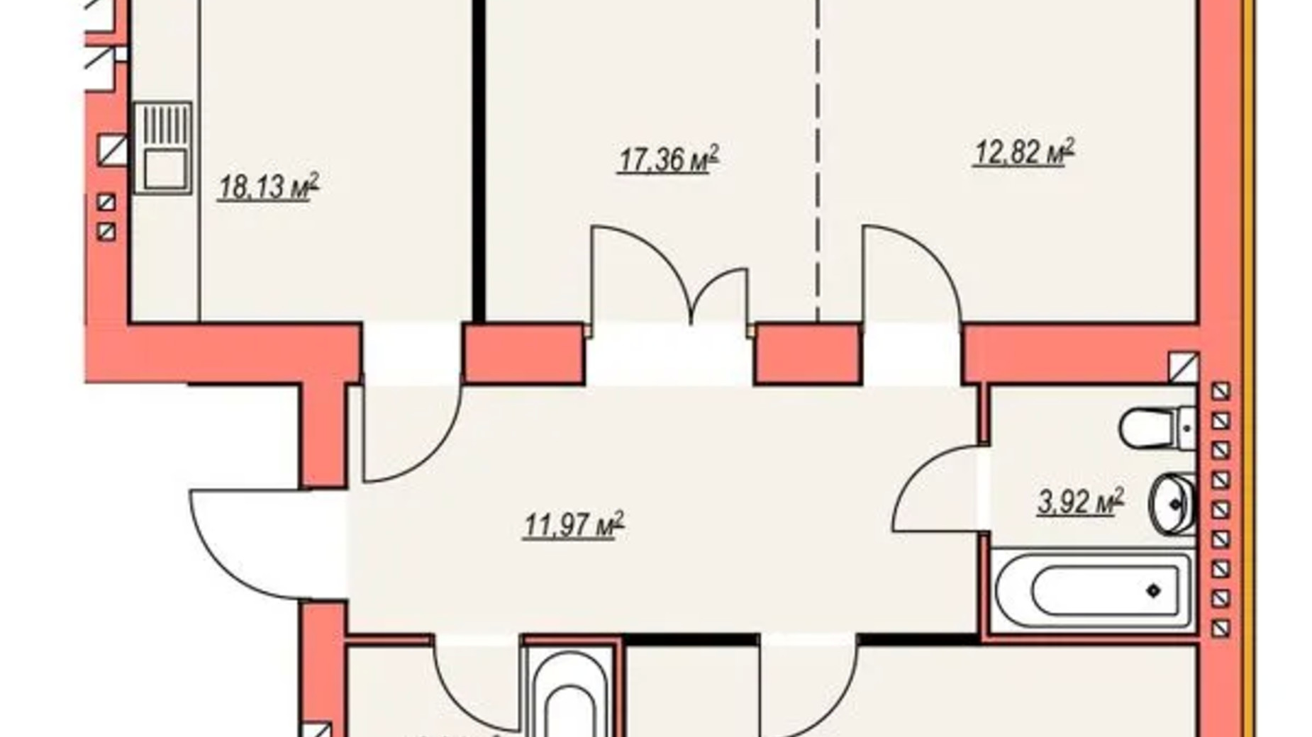 Планування 3-кімнатної квартири в ЖК Агора 7 90 м², фото 652123