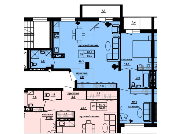 ЖК Manhattan: планировка 3-комнатной квартиры 85 м²