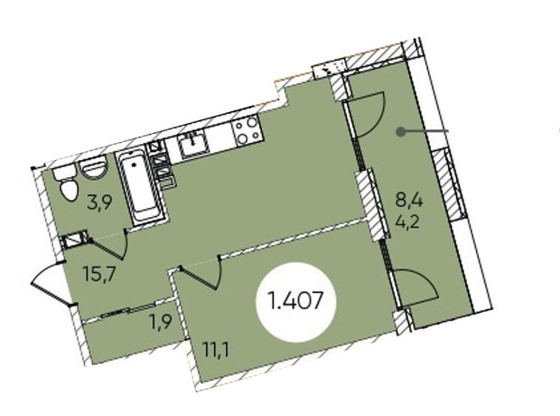 ЖК Гринвич Парк: планировка 1-комнатной квартиры 37.9 м²