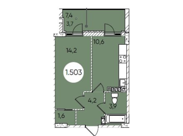 ЖК Грінвіч Парк: планування 1-кімнатної квартири 39.4 м²