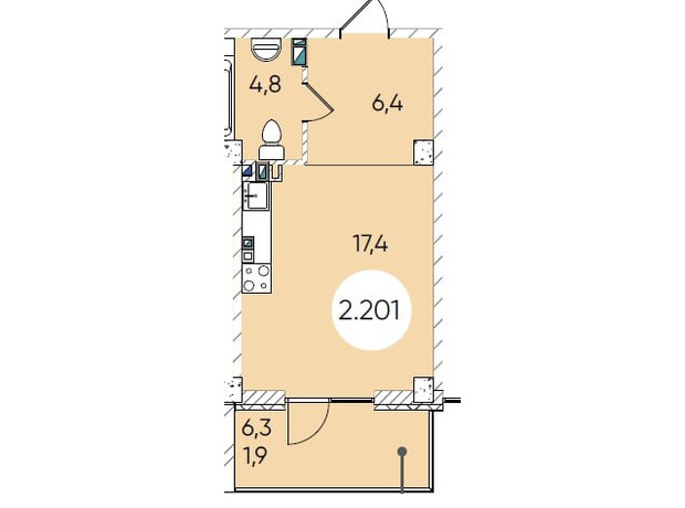 ЖК Грінвіч Парк: планування 1-кімнатної квартири 30.7 м²