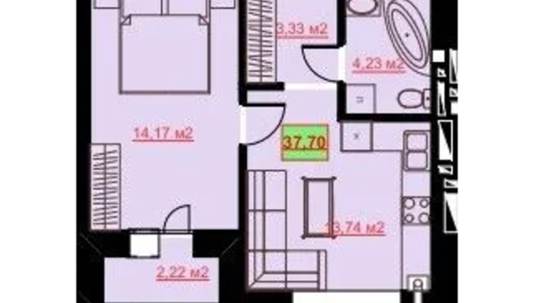 Планировка 1-комнатной квартиры в ЖК Комфорт Сити 37.7 м², фото 652279