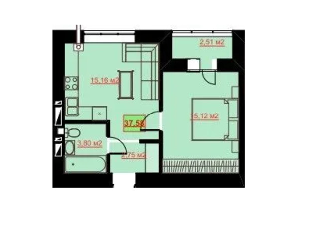 ЖК Комфорт Сіті: планування 1-кімнатної квартири 37.58 м²