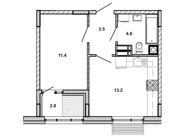 ЖК Мрия: планировка 1-комнатной квартиры 35.5 м²